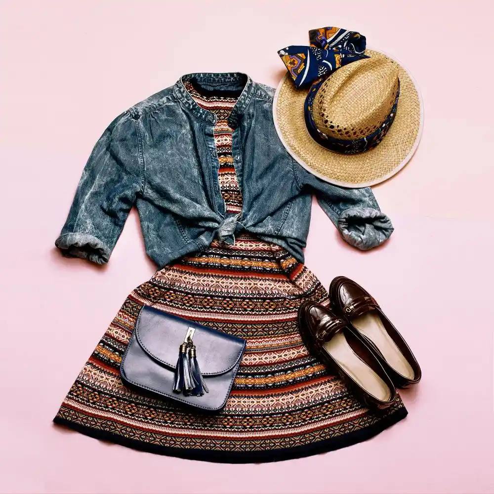 Naisen asusteita ja kosmetiikkaa tyylikkäässä asetelmassa