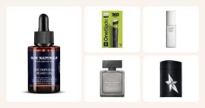 Lahjaideat: The Imperial Beard Oil 50 ml, OneBlade Face 360 Black/Green, Energizing Moisturizer Extra Light Fluid 100 ml, For Him Musc Santal Eau de Parfum Intense 50 ml, A*Men Eau de Parfum 100 ml