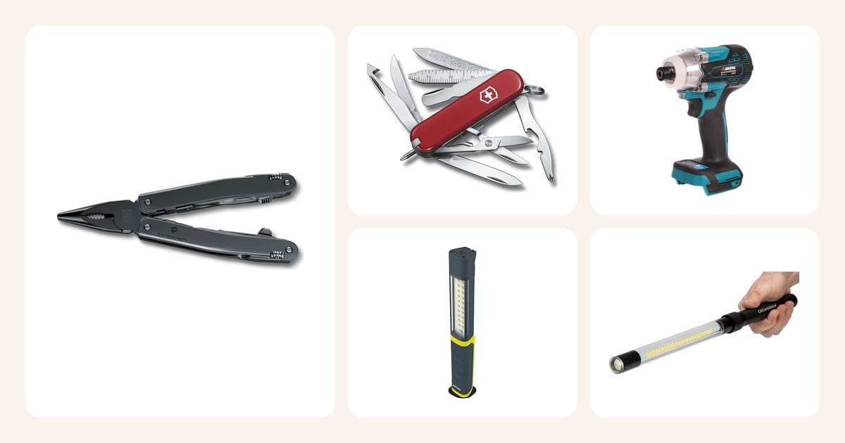 Lahjaideat: Monitoimityökalu Spirit MXBS OneHand, musta, SwissTool, Minichamp-monitoimityökalu, Victorinox, Akkuruuvinväännin iskevä 18 V, Jonköping, Työvalaisin Xperion 6000 Line, Philips ym.
