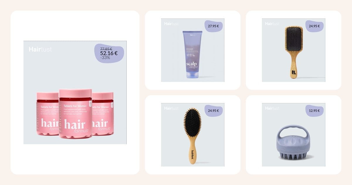 Lahjaideat: Hair Formula Tablets for Women - 3 kuukautta (3 purkkia = 180 tablettia), Scalp Delight™ Detox Scrub - 200 ml, Bamboo Paddle Brush, Vegan Bristle Brush, Scalp Massage Brush, Blurple