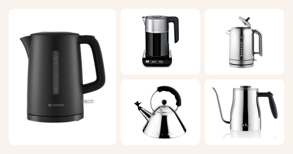 Vertailun vedenkeittimet: Champion vedenkeitin mattamusta, 1,7 l, Bosch Styline TWK8613P vedenkeitin lämpötilansäädöllä 1,5 L, Dualit Vedenkeitin Classic 1,7L Ruostumaton ym.